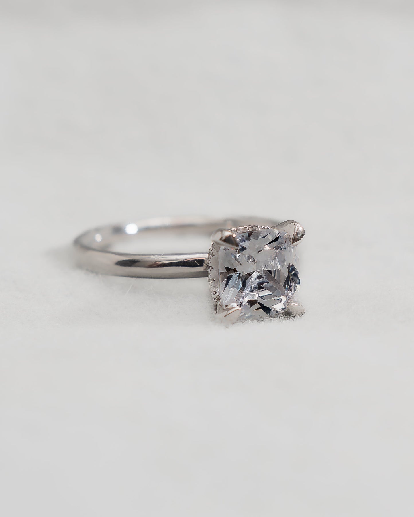Cushion White Gold Lab Grown Solitaire (Hidden Halo) - Lester & Brown