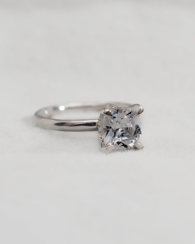 Cushion White Gold Lab Grown Solitaire (Hidden Halo) - Lester & Brown