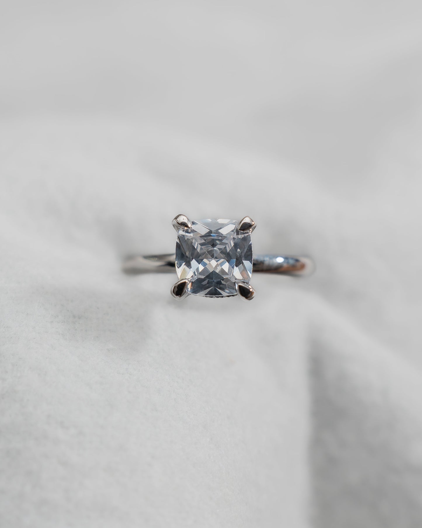 Cushion White Gold Lab Grown Solitaire (Hidden Halo) - Lester & Brown