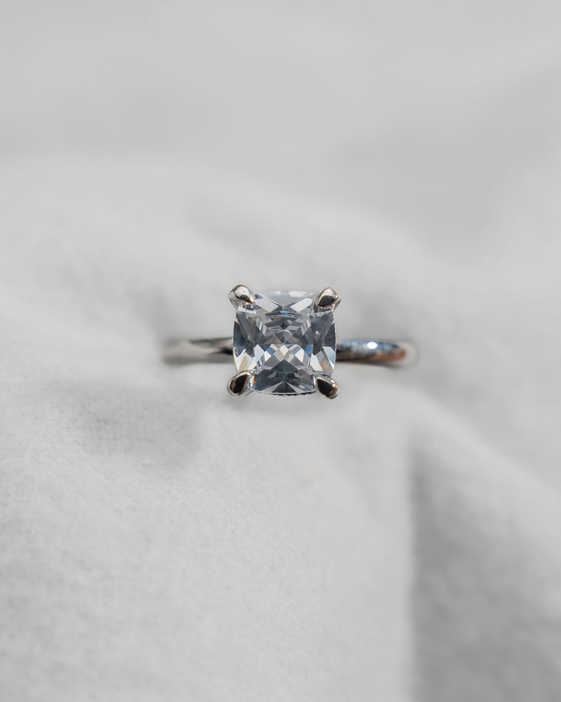 Cushion White Gold Lab Grown Solitaire (Hidden Halo) - Lester & Brown