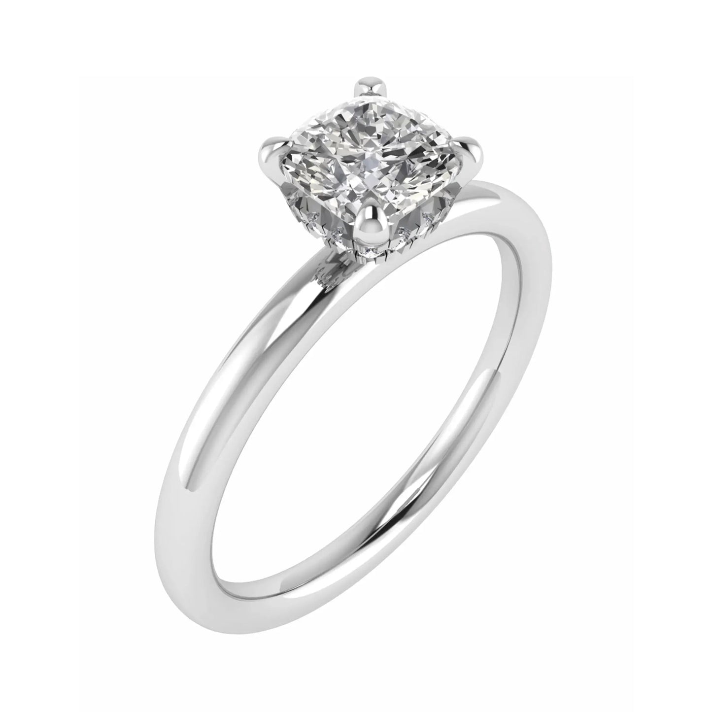 Cushion White Gold Lab Grown Solitaire (Hidden Halo) - Lester & Brown