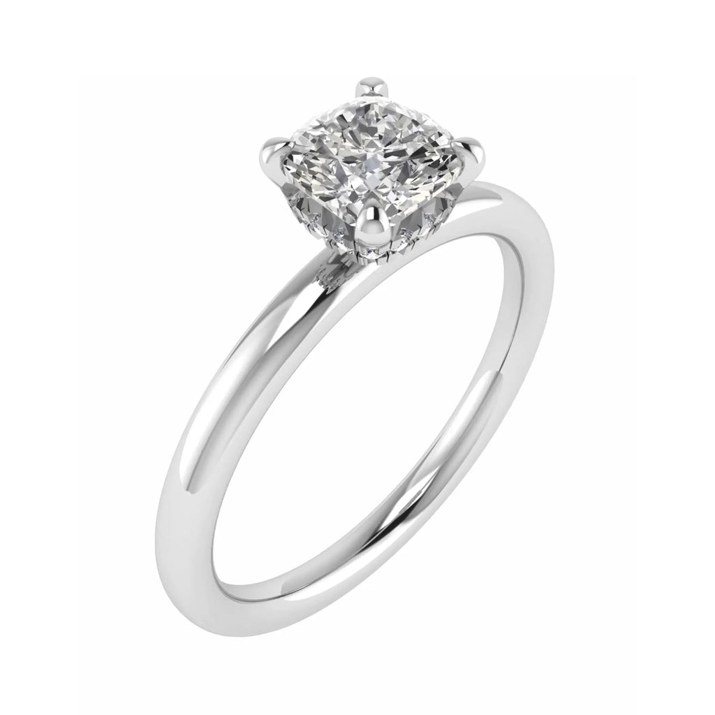 Cushion White Gold Lab Grown Solitaire (Hidden Halo) - Lester & Brown