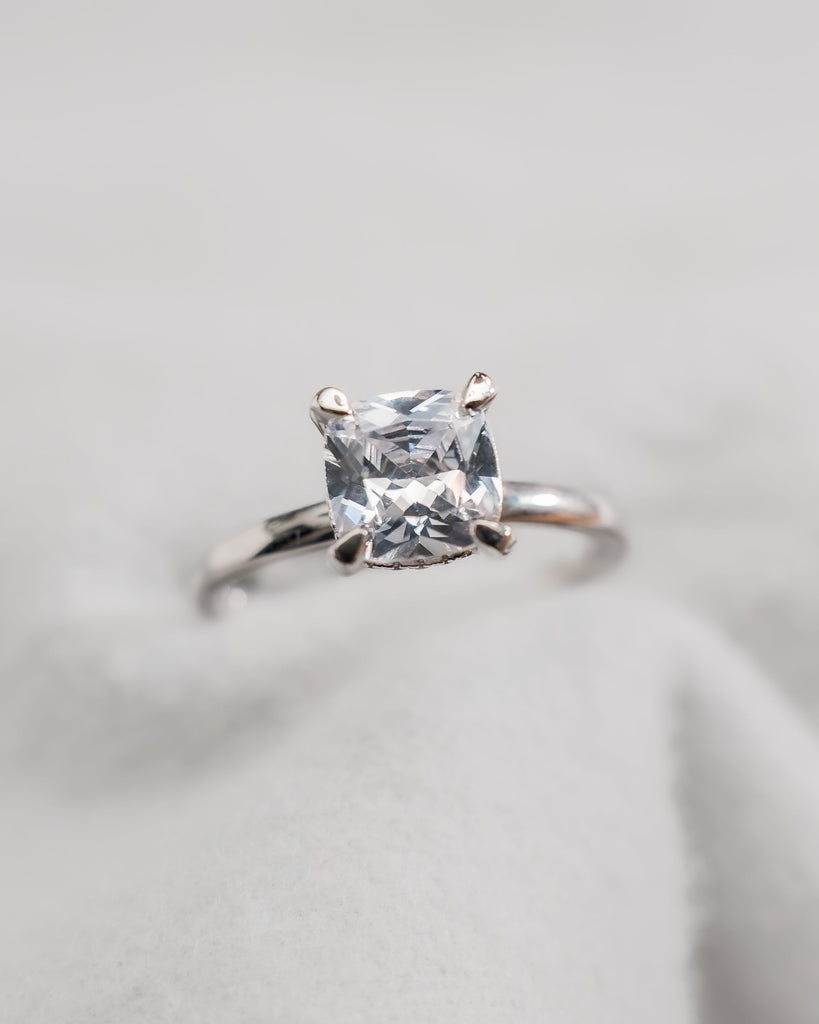 Cushion White Gold Lab Grown Solitaire (Hidden Halo) - Lester & Brown
