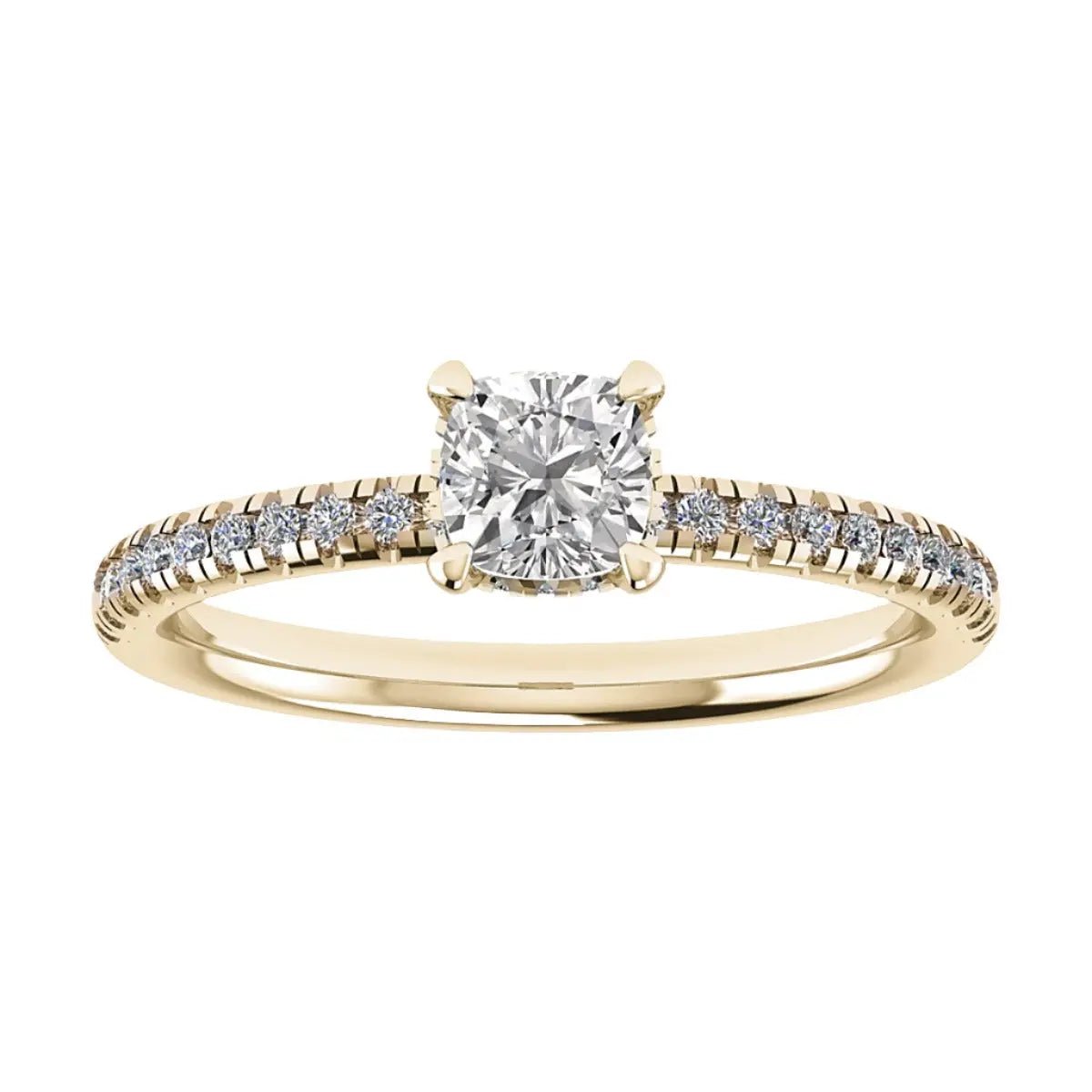 Cushion Yellow Gold Lab Grown Diamond Set Shoulders (Hidden Halo) - Lester & Brown