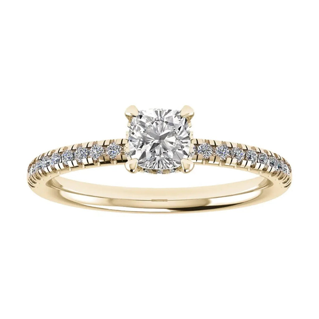 Cushion Yellow Gold Lab Grown Diamond Set Shoulders (Hidden Halo) - Lester & Brown