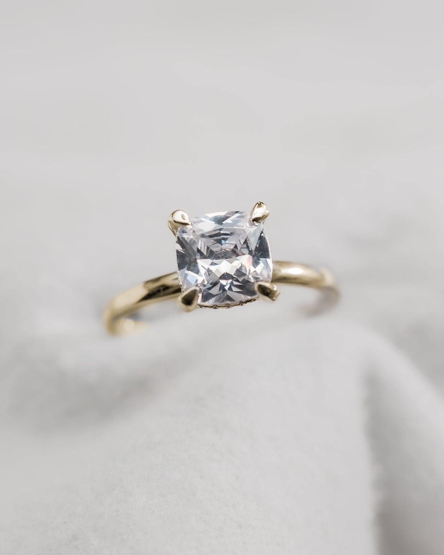Cushion Yellow Gold Lab Grown Solitaire (Hidden Halo) - Lester & Brown