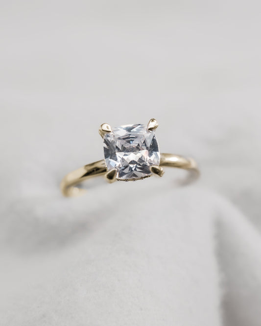 Cushion Yellow Gold Lab Grown Solitaire (Hidden Halo) - Lester & Brown