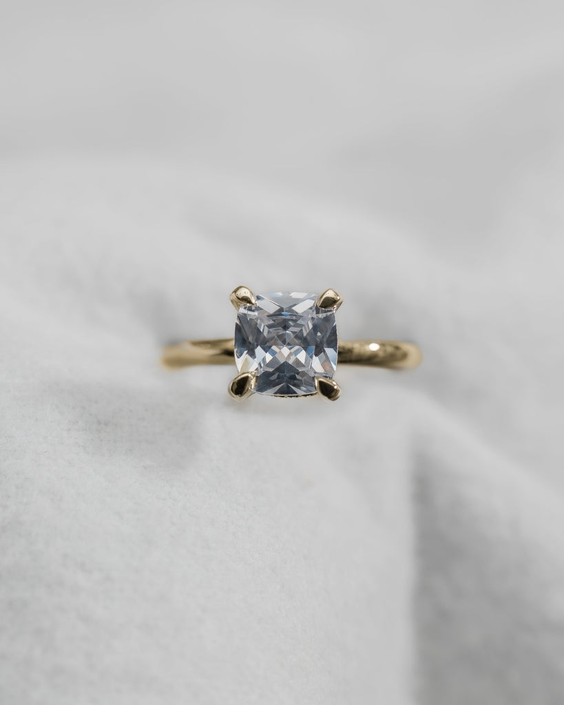 Cushion Yellow Gold Lab Grown Solitaire (Hidden Halo) - Lester & Brown