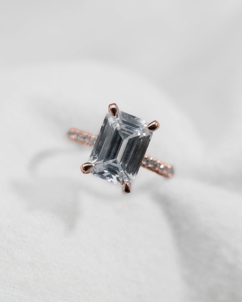 Emerald 18K Rose Gold Lab Grown Diamond Set Shoulders (Hidden Halo) - Lester & Brown