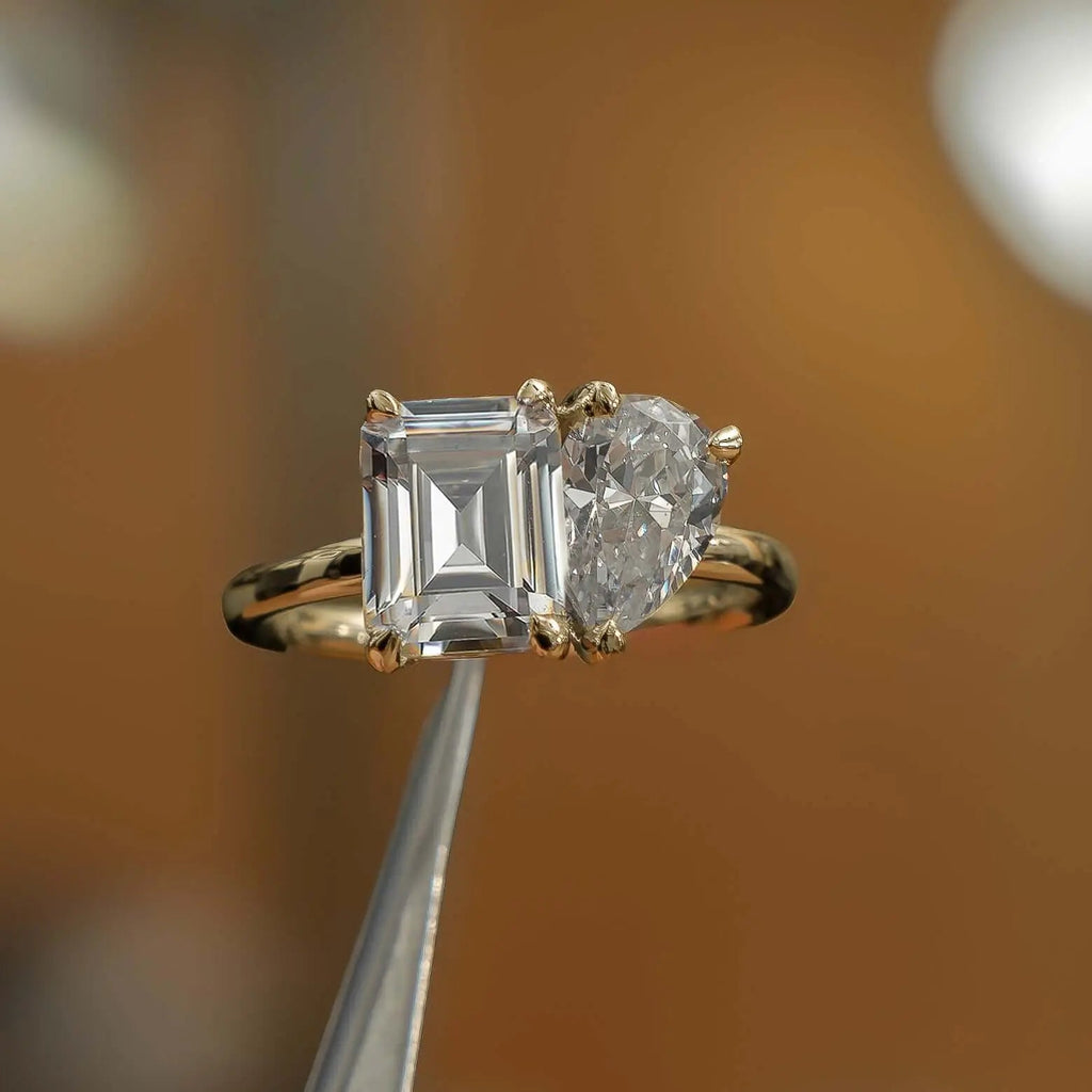 Emerald & Pear Yellow Gold Lab Grown Diamond Pair - Lester & Brown