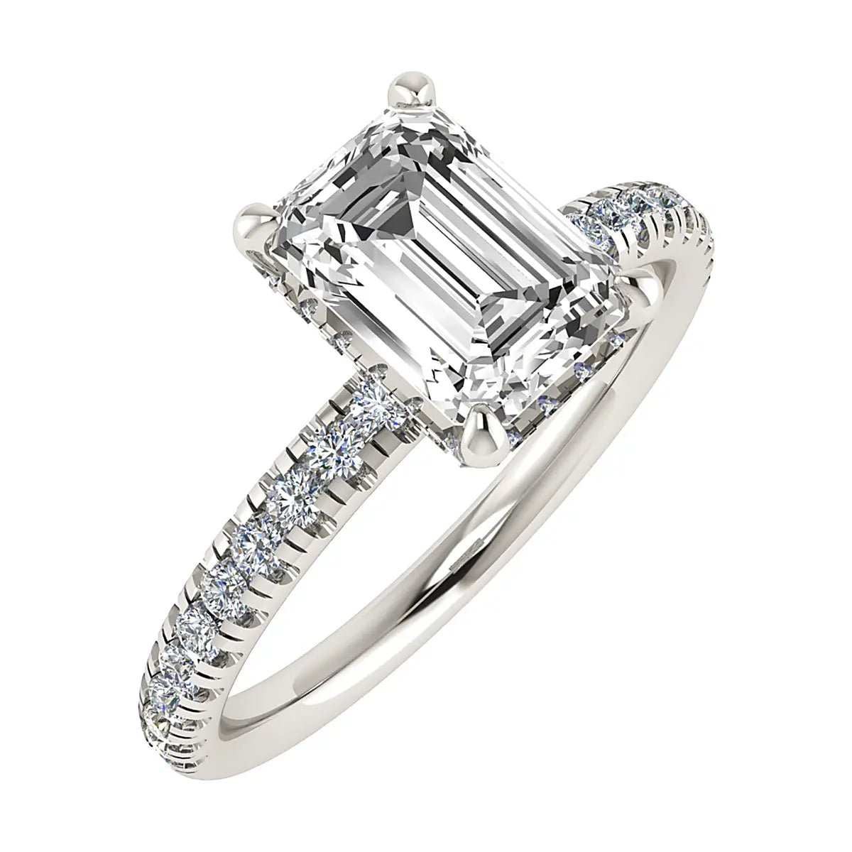 Emerald Platinum Lab Grown Diamond Set Shoulders (Hidden Halo) - Lester & Brown