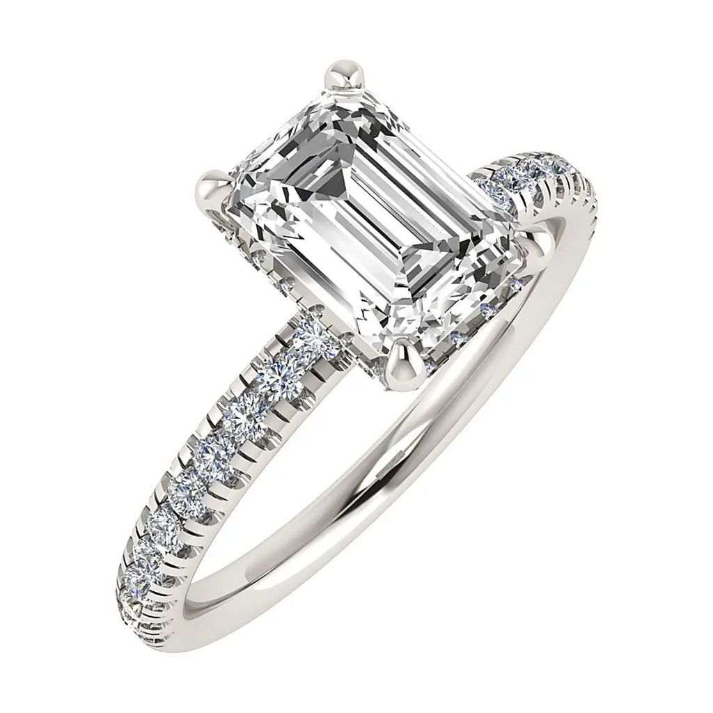 Emerald Platinum Lab Grown Diamond Set Shoulders (Hidden Halo) - Lester & Brown