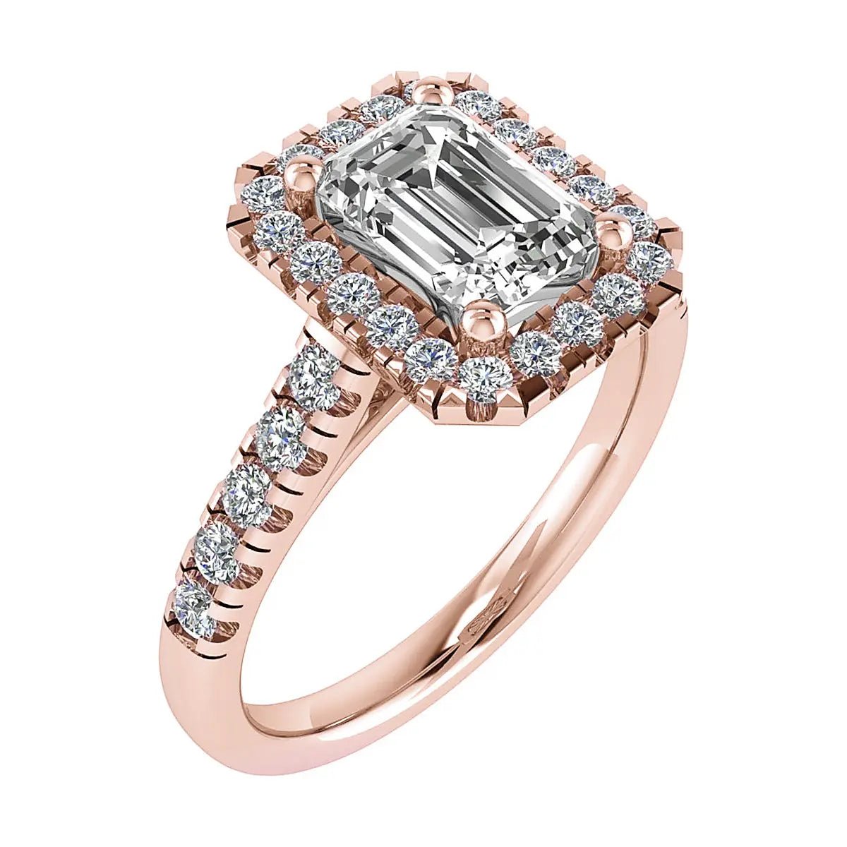 Emerald Rose Gold Lab Grown Diamond Halo - Lester & Brown