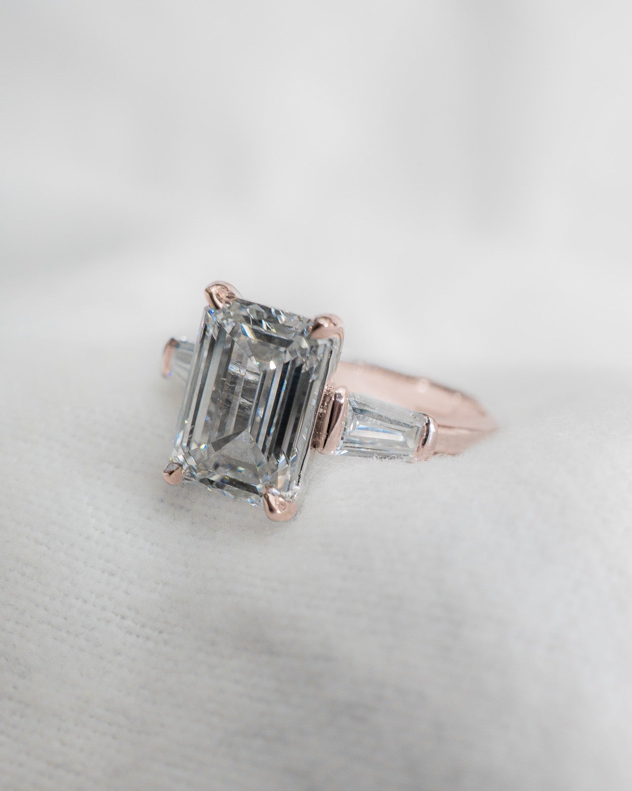 Emerald & Tapered Baguette 18K Rose Gold Lab Grown Diamond Trilogy - Lester & Brown