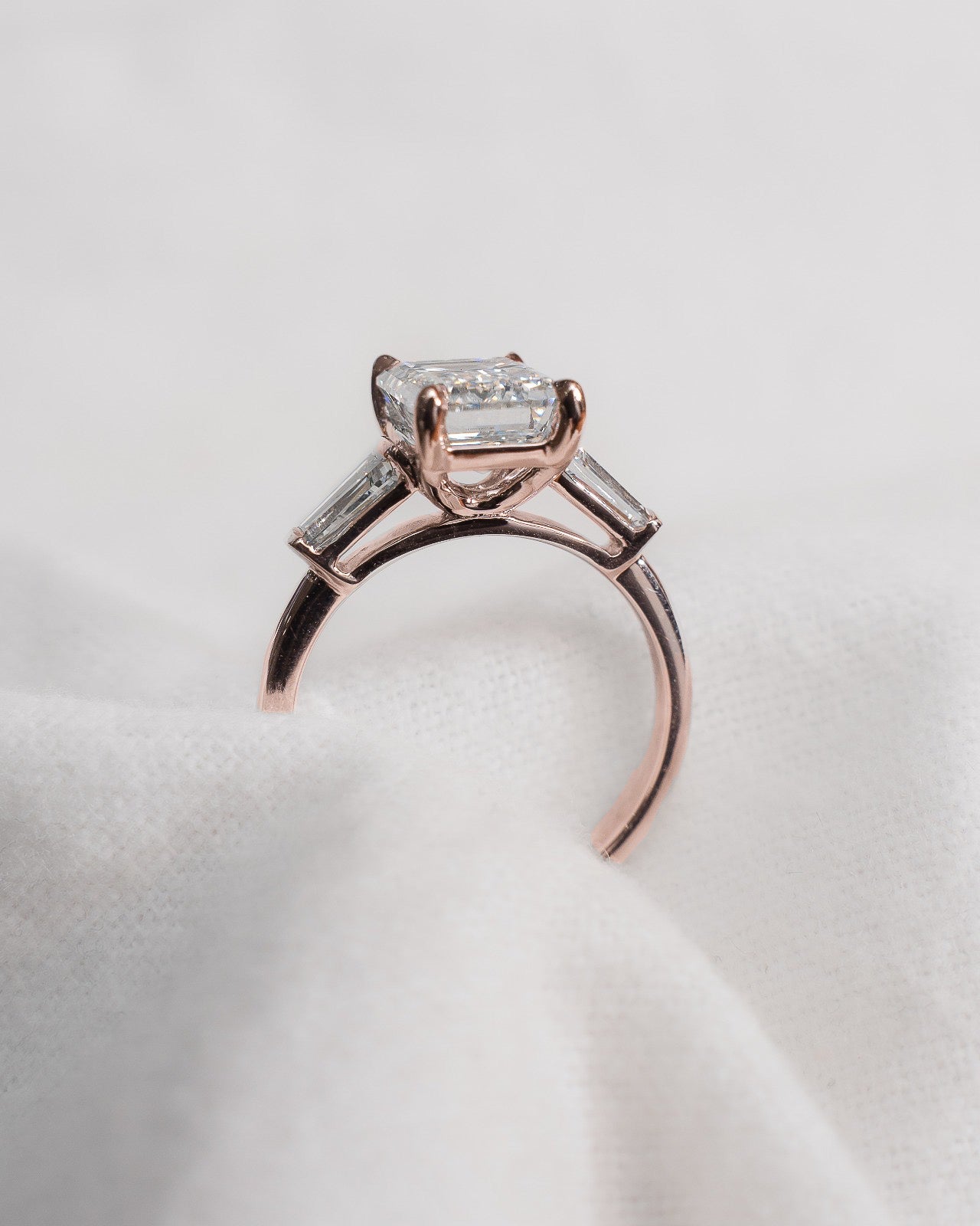 Emerald & Tapered Baguette 18K Rose Gold Lab Grown Diamond Trilogy - Lester & Brown