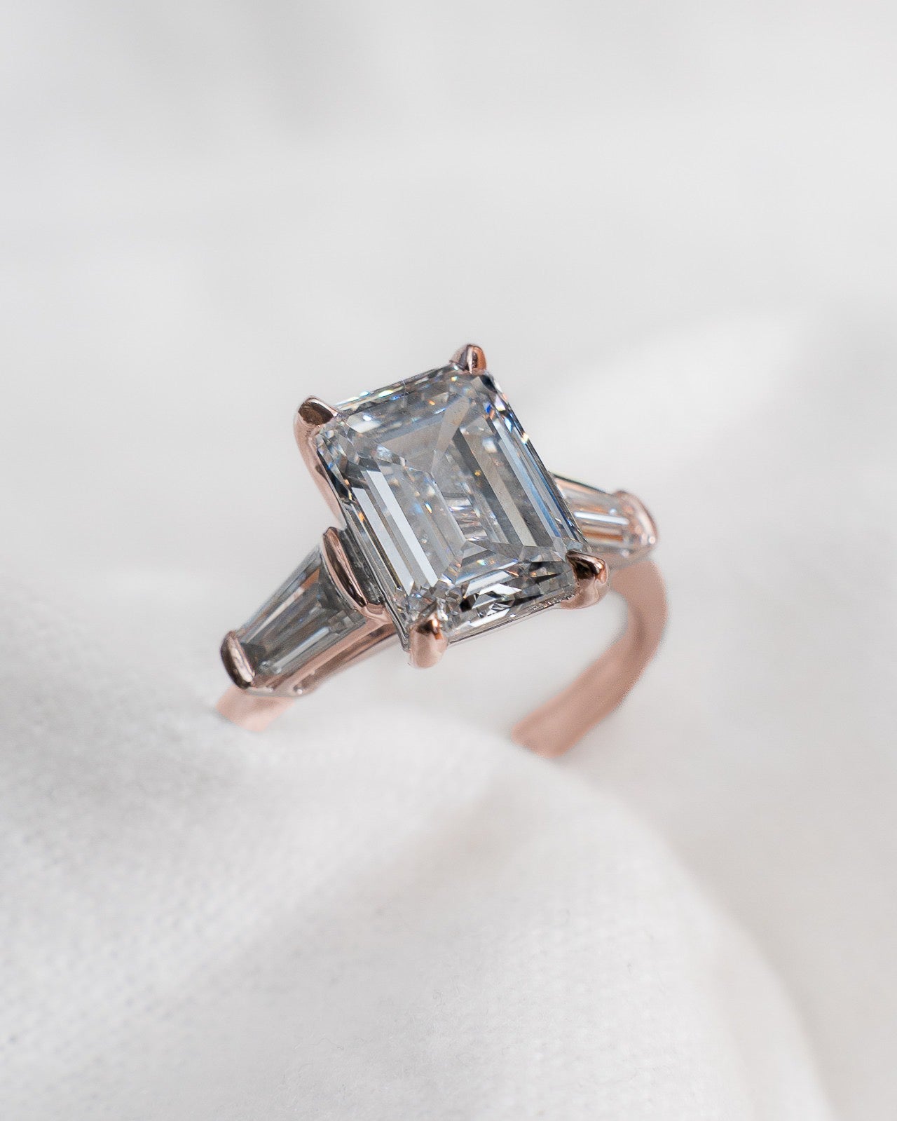 Emerald & Tapered Baguette 18K Rose Gold Lab Grown Diamond Trilogy - Lester & Brown