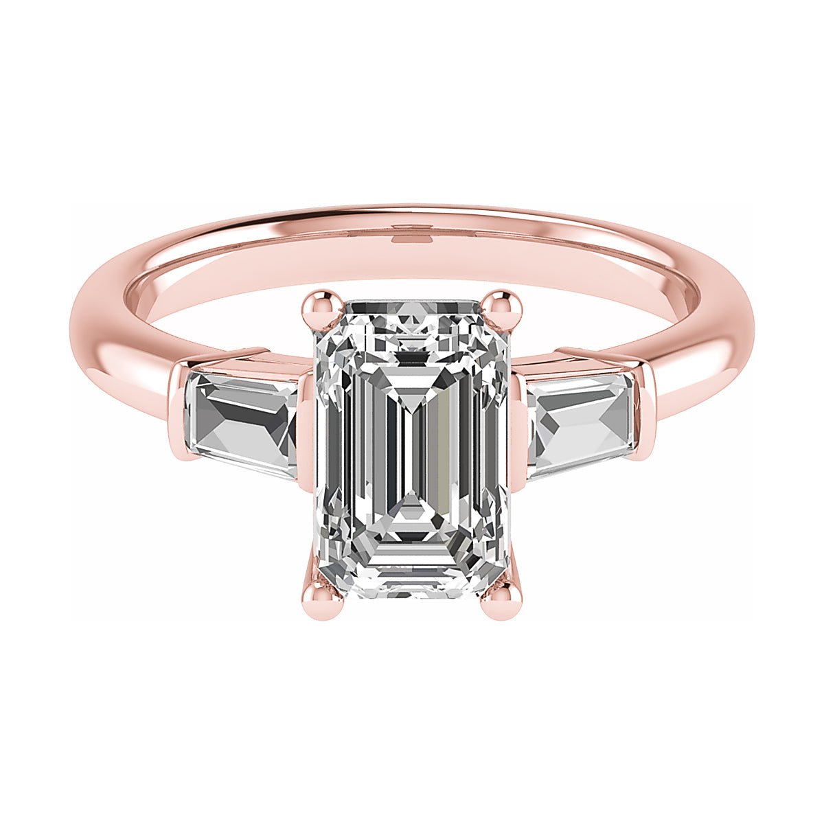 Emerald & Tapered Baguette 18K Rose Gold Lab Grown Diamond Trilogy - Lester & Brown