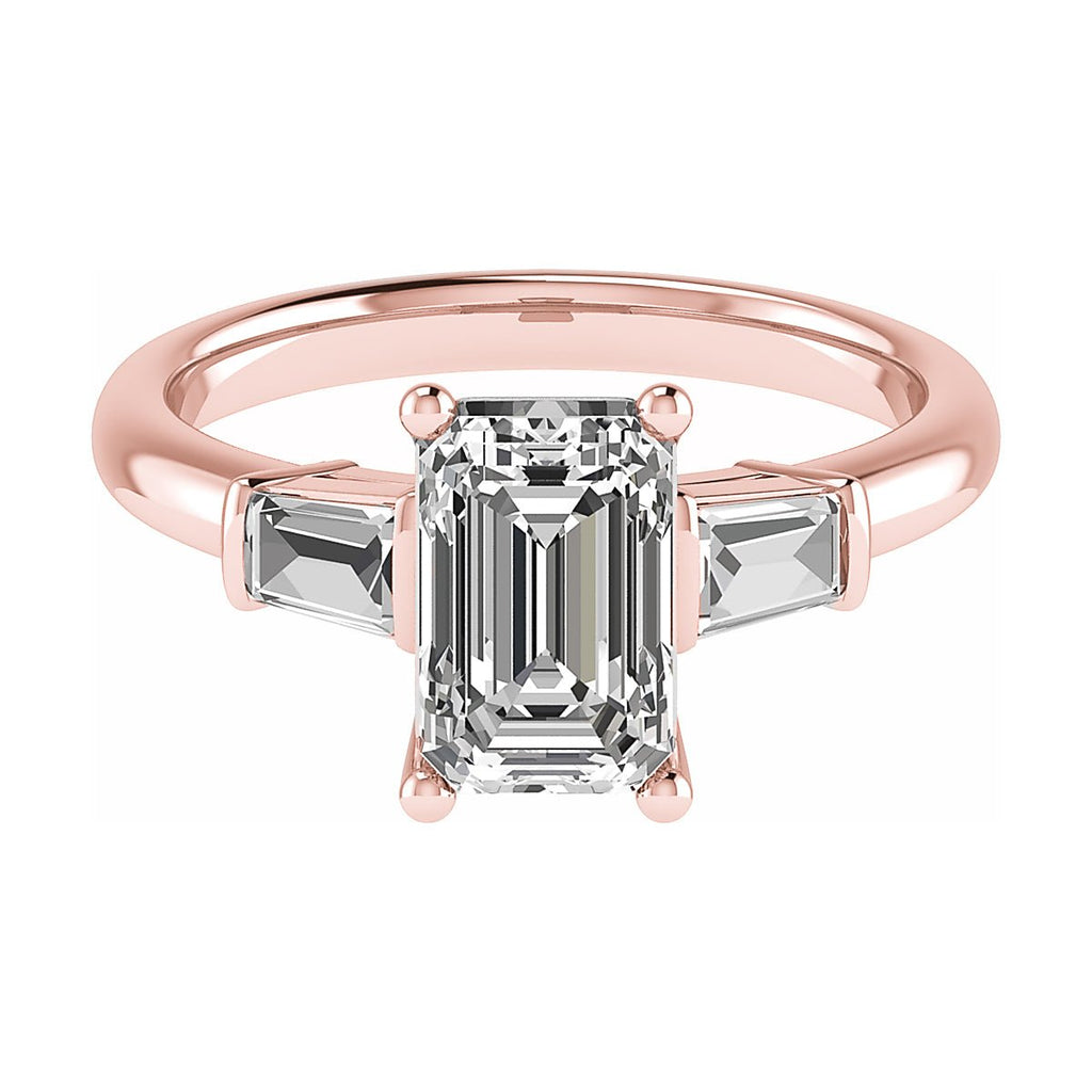 Emerald & Tapered Baguette 18K Rose Gold Lab Grown Diamond Trilogy - Lester & Brown