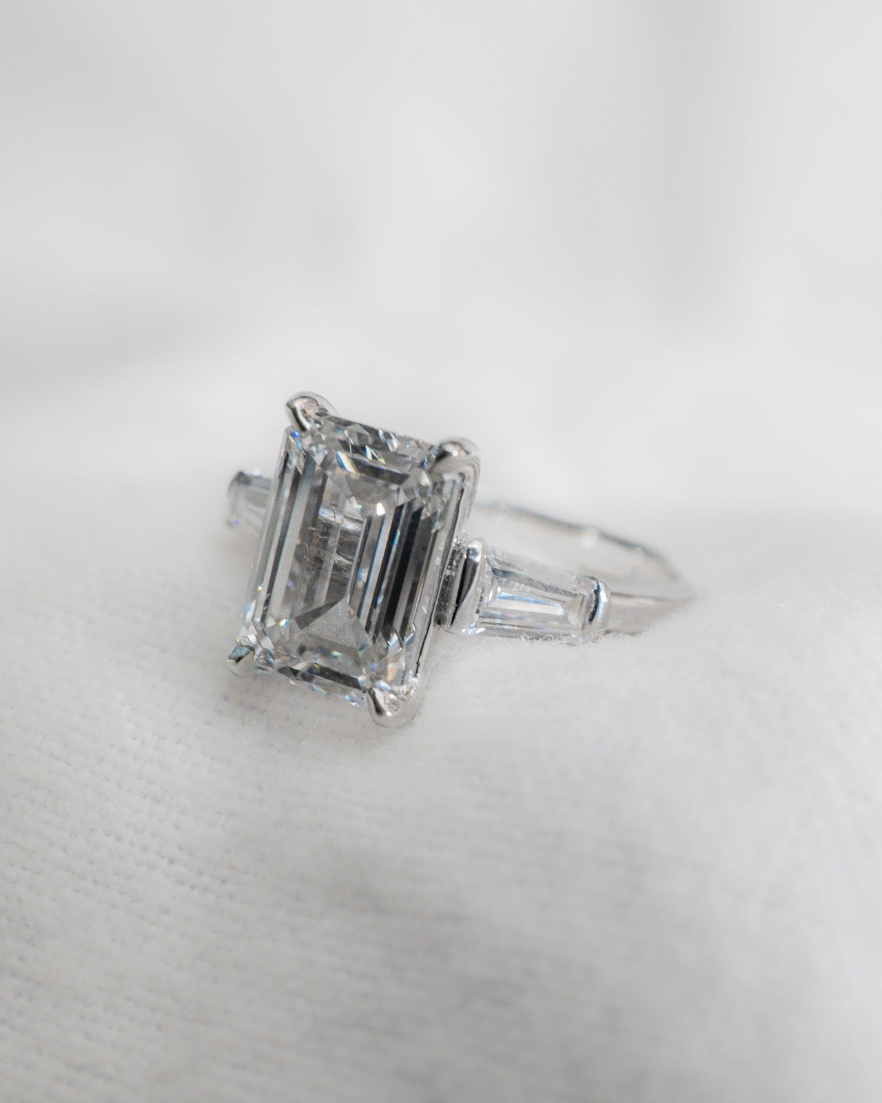 Emerald & Tapered Baguette 18K White Gold Lab Grown Diamond Trilogy - Lester & Brown