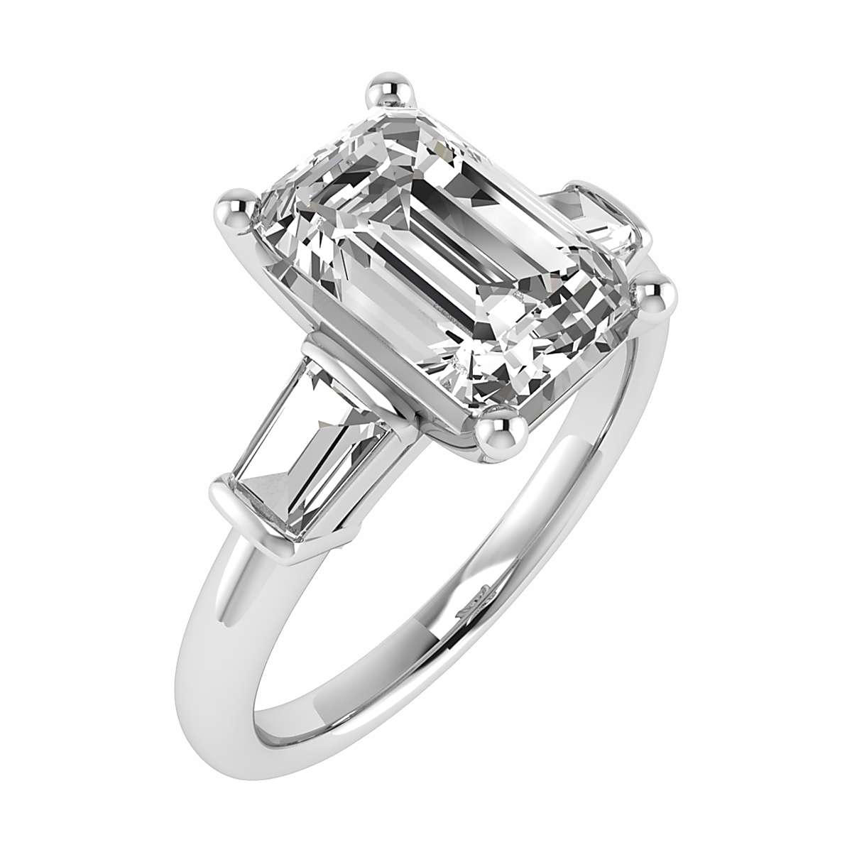 Emerald & Tapered Baguette 18K White Gold Lab Grown Diamond Trilogy - Lester & Brown