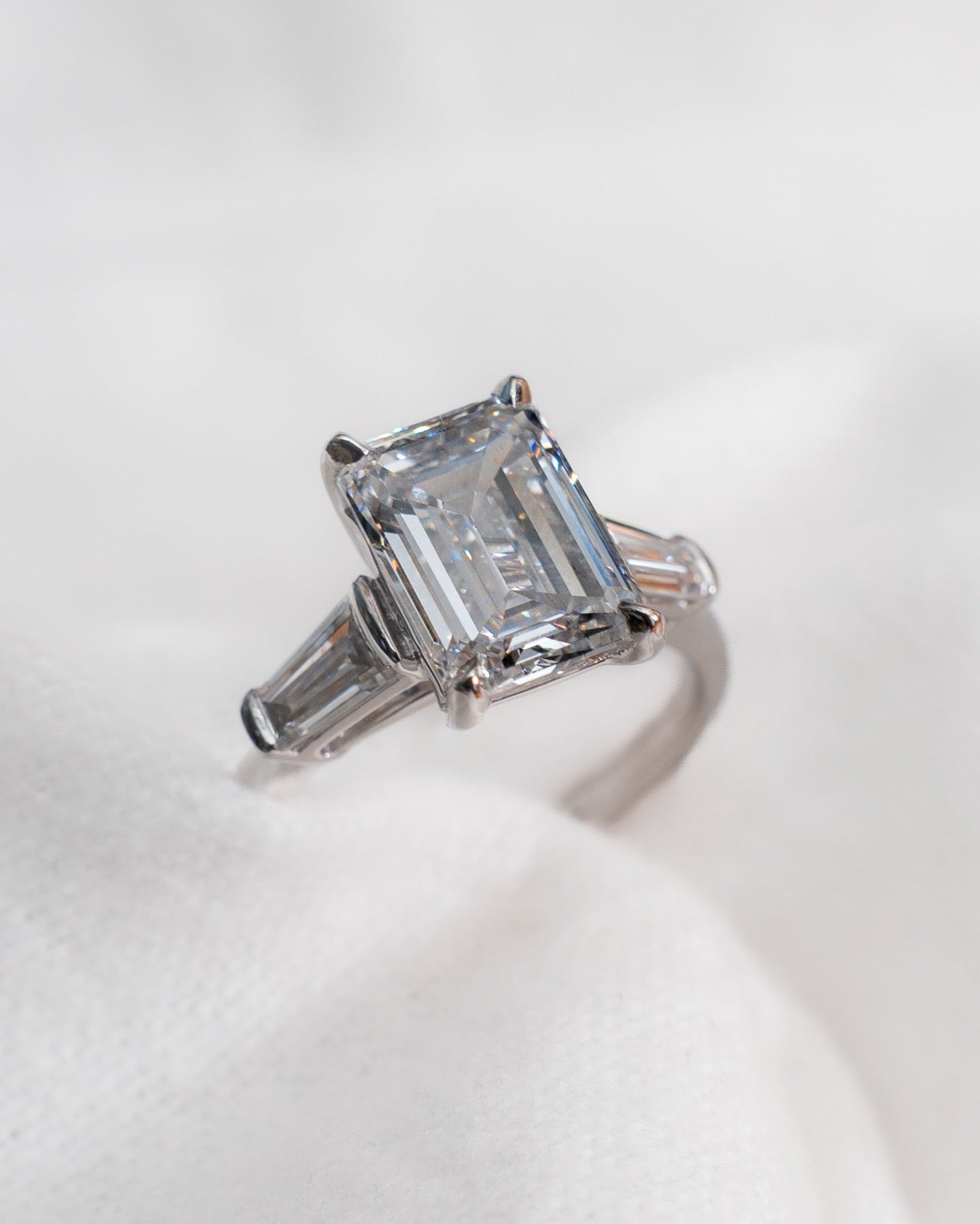 Emerald & Tapered Baguette 18K White Gold Lab Grown Diamond Trilogy - Lester & Brown