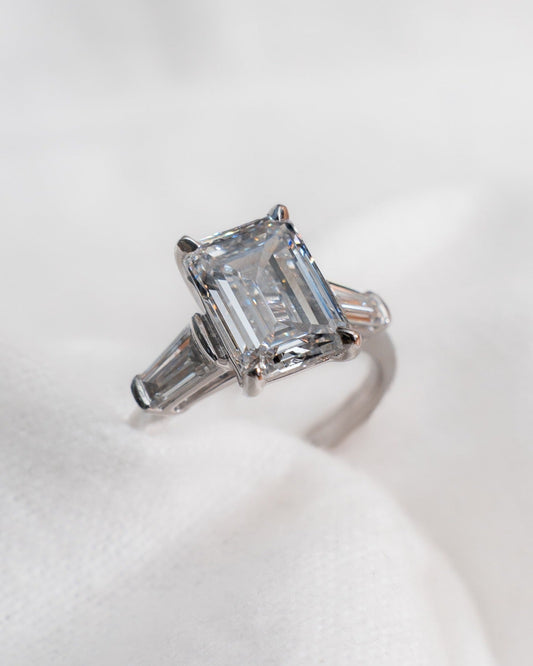 Emerald & Tapered Baguette 18K White Gold Lab Grown Diamond Trilogy - Lester & Brown