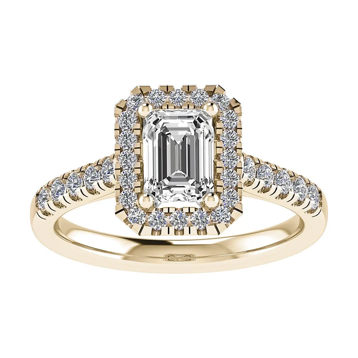 Emerald Yellow Gold Lab Grown Diamond Halo - Lester & Brown