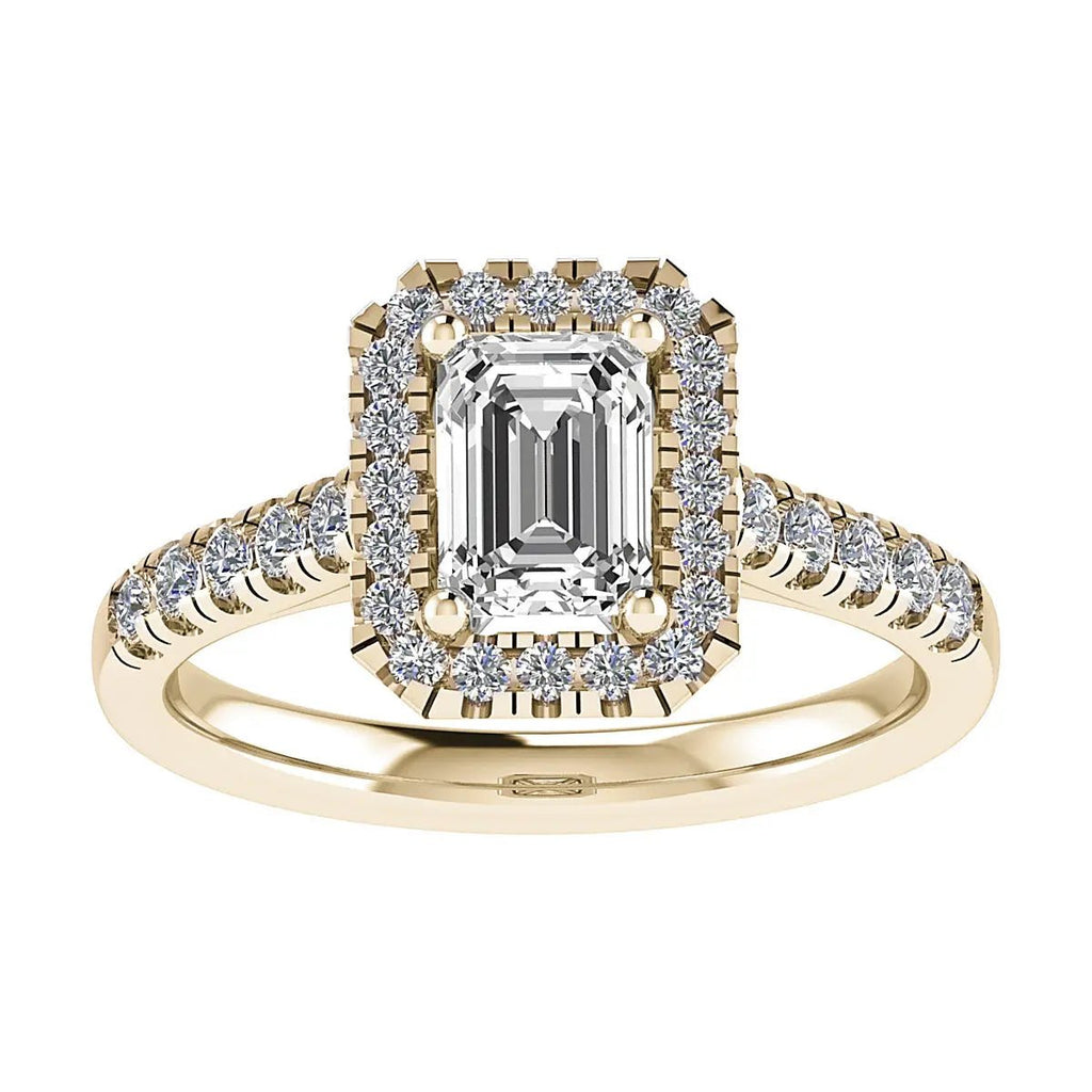 Emerald Yellow Gold Lab Grown Diamond Halo - Lester & Brown