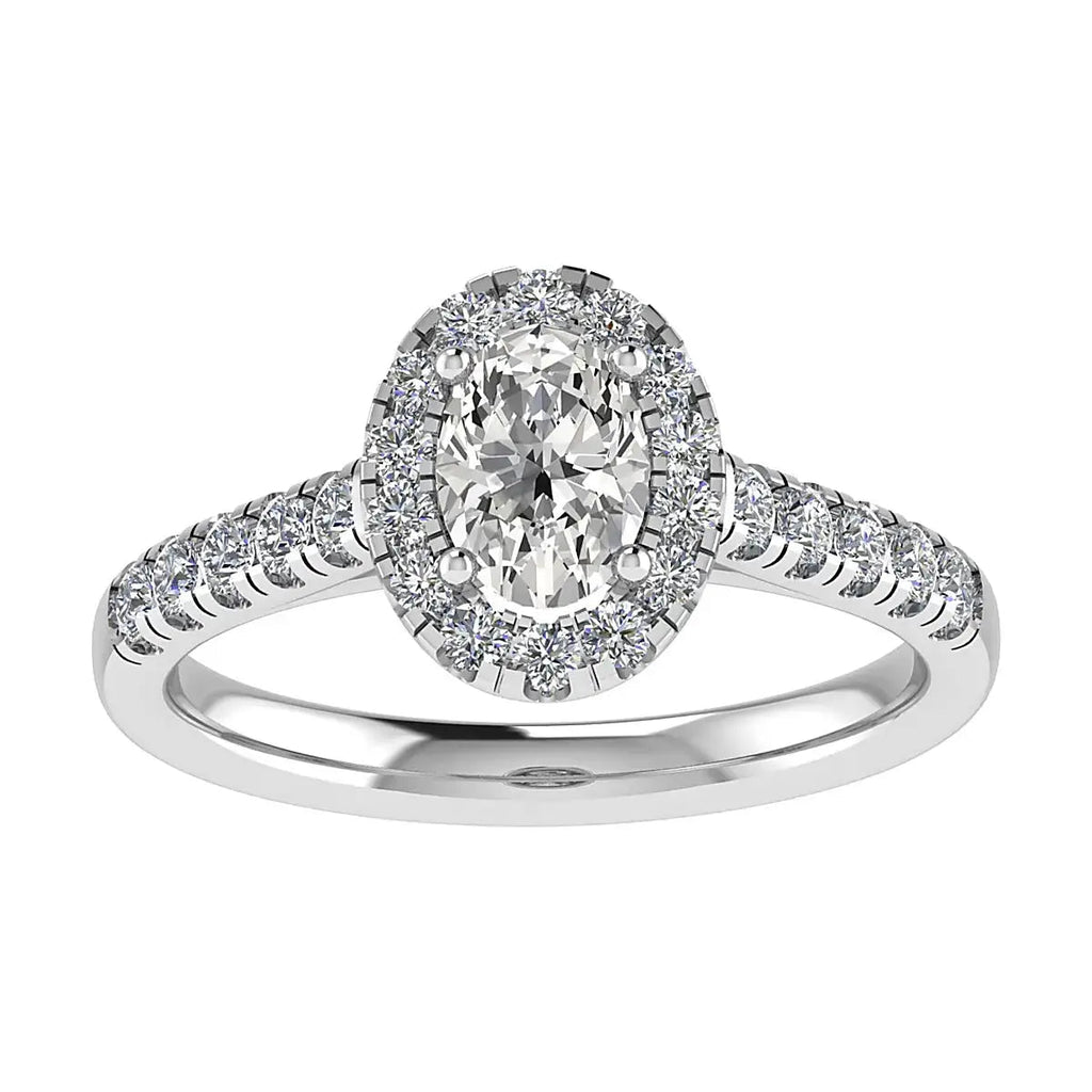 Oval Platinum Lab Grown Diamond Halo (Diamond set shoulders) - Lester & Brown