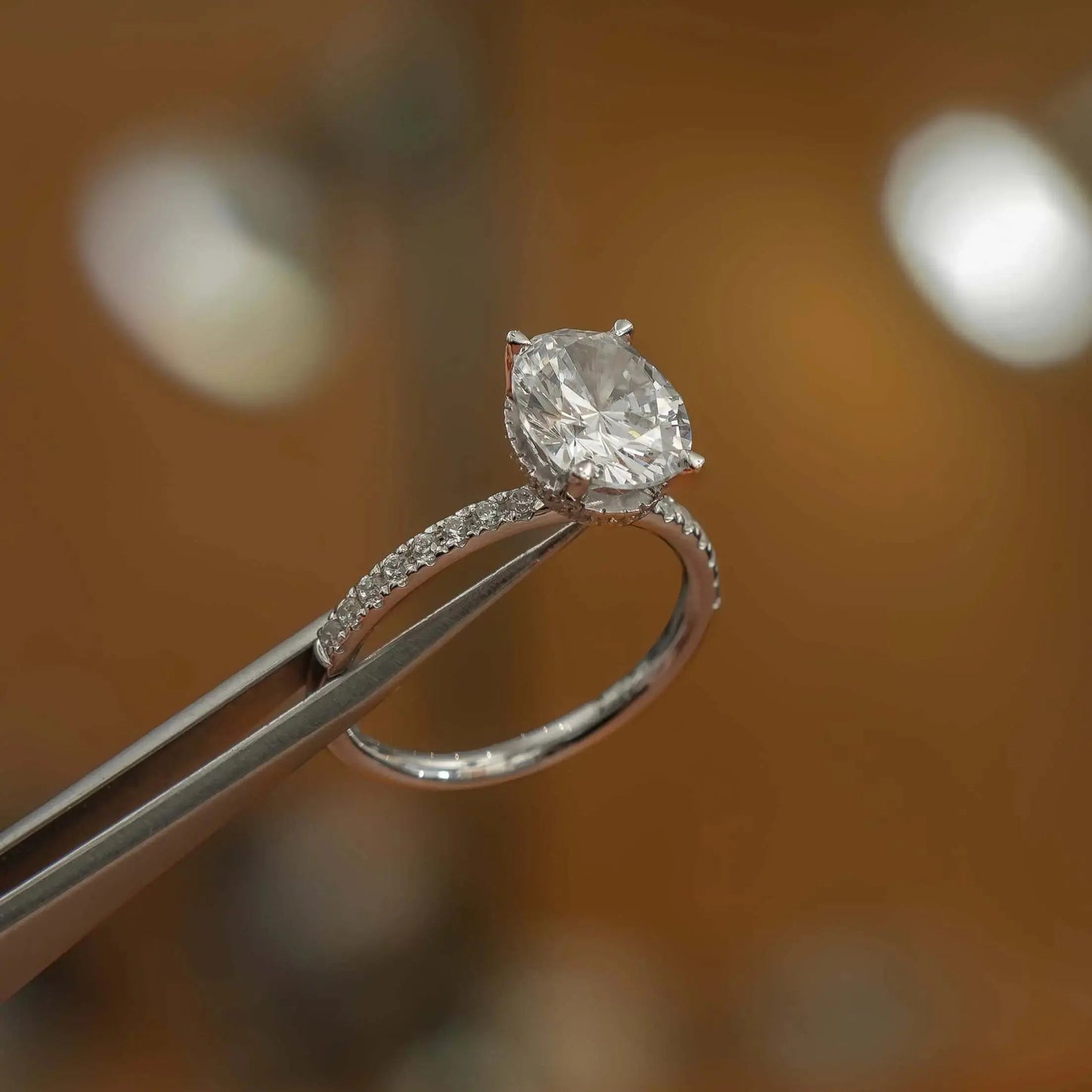 Oval Platinum Lab Grown Diamond Set Shoulders (Hidden Halo) - Lester & Brown