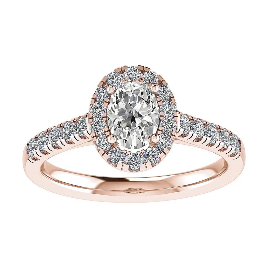 Oval Rose Gold Lab Grown Diamond Halo (Diamond set shoulders) - Lester & Brown
