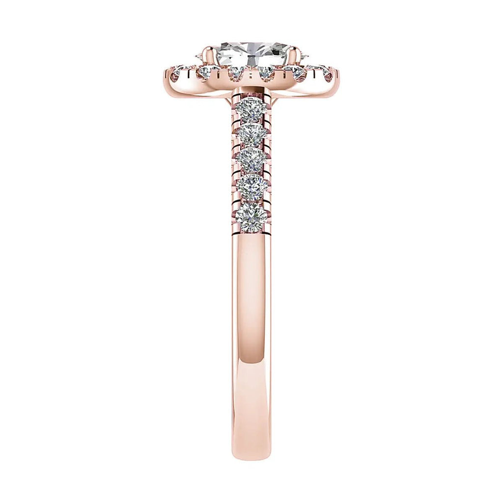 Oval Rose Gold Lab Grown Diamond Halo (Diamond set shoulders) - Lester & Brown
