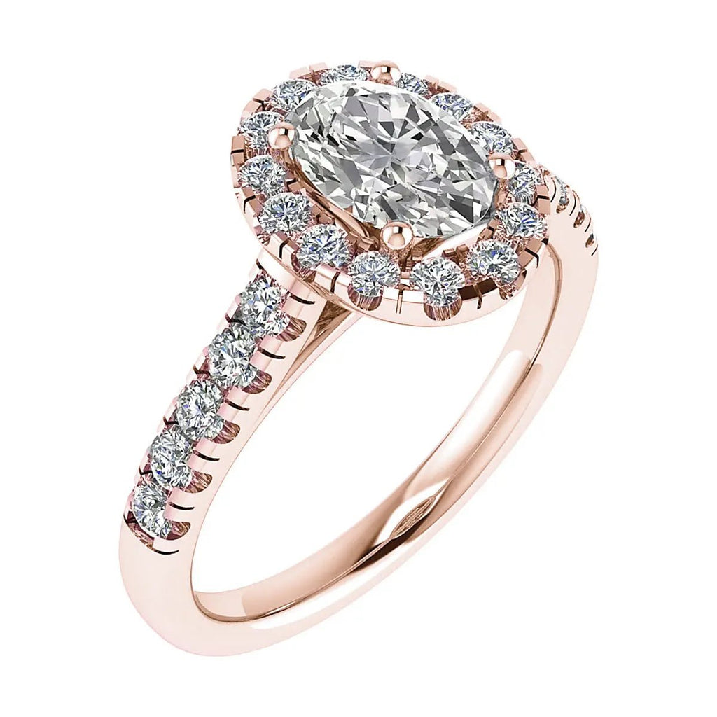 Oval Rose Gold Lab Grown Diamond Halo (Diamond set shoulders) - Lester & Brown