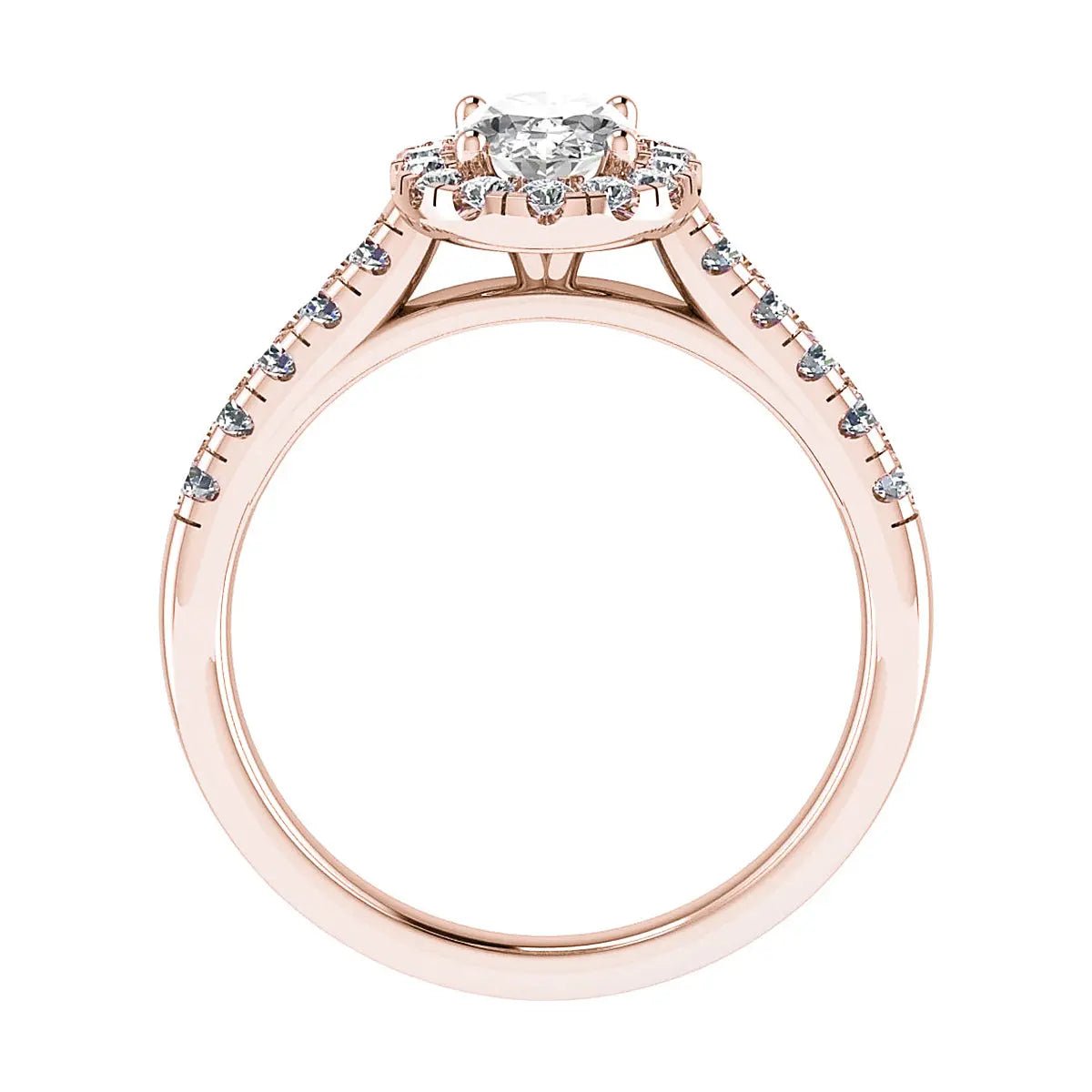 Oval Rose Gold Lab Grown Diamond Halo (Diamond set shoulders) - Lester & Brown