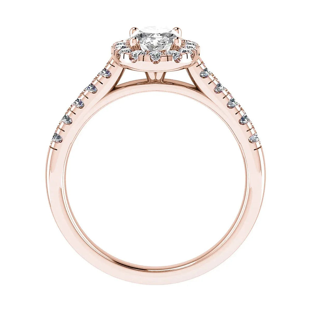 Oval Rose Gold Lab Grown Diamond Halo (Diamond set shoulders) - Lester & Brown