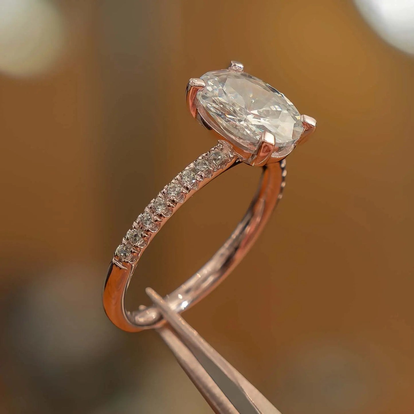 Oval Rose Gold Lab Grown Diamond Set Shoulders - Lester & Brown