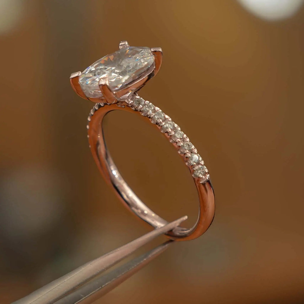 Oval Rose Gold Lab Grown Diamond Set Shoulders - Lester & Brown