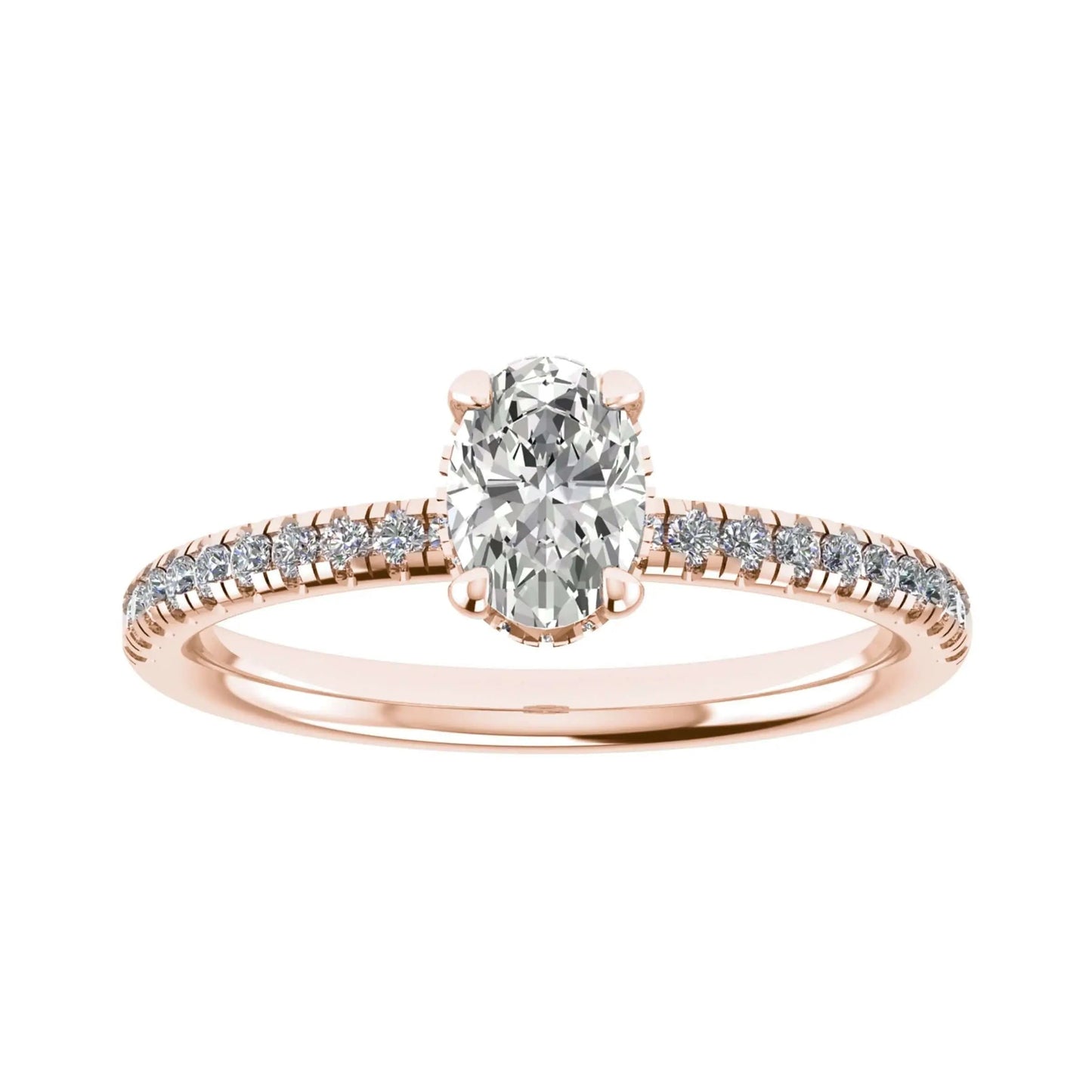 Oval Rose Gold Lab Grown Diamond Set Shoulders (Hidden Halo) - Lester & Brown