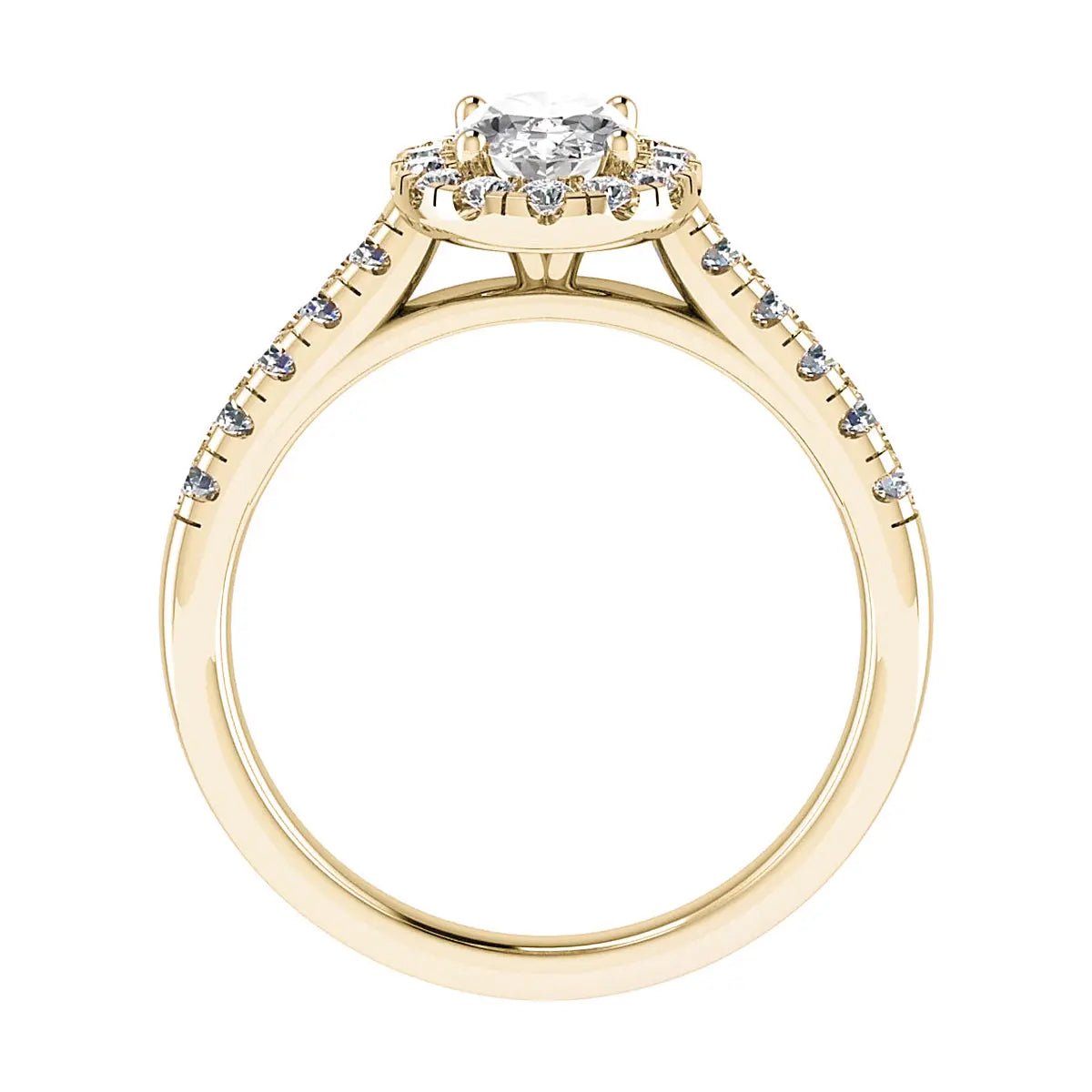 Oval Yellow Gold Lab Grown Diamond Halo (Diamond set shoulders) - Lester & Brown