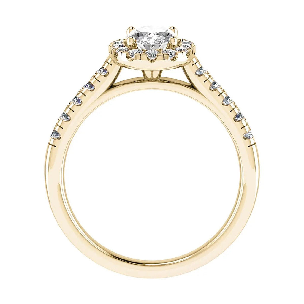 Oval Yellow Gold Lab Grown Diamond Halo (Diamond set shoulders) - Lester & Brown