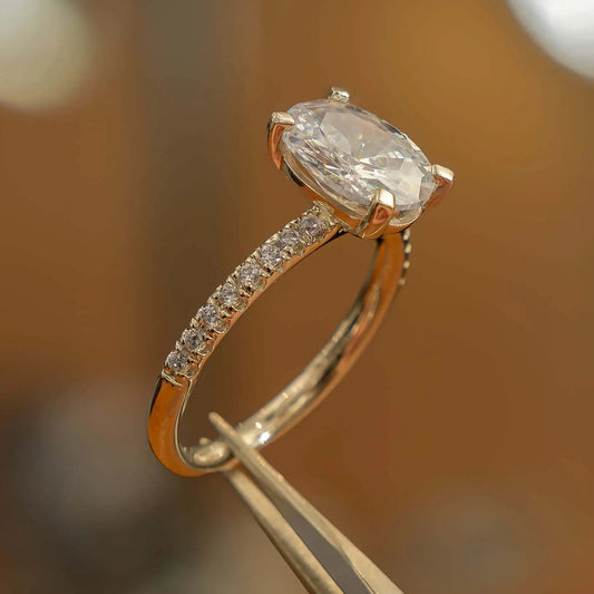 Oval Yellow Gold Lab Grown Diamond Set Shoulders - Lester & Brown