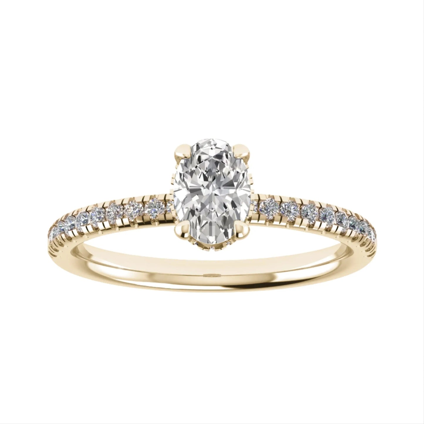 Oval Yellow Gold Lab Grown Diamond Set Shoulders (Hidden Halo) - Lester & Brown