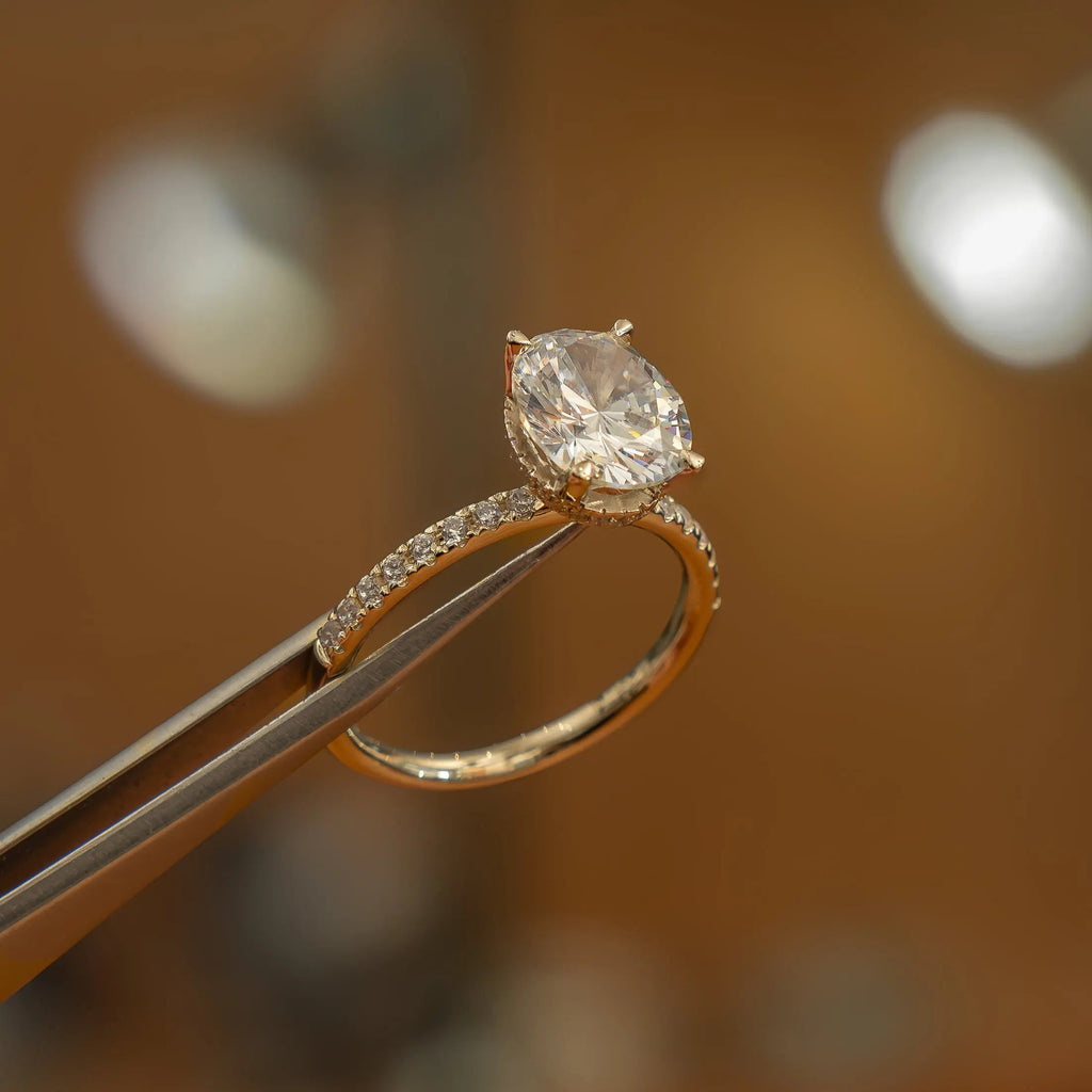 Oval Yellow Gold Lab Grown Diamond Set Shoulders (Hidden Halo) - Lester & Brown