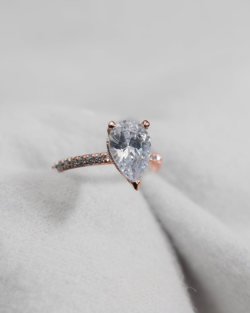 Pear 18K Rose Gold Lab Grown Diamond Set Shoulders (Hidden Halo) - Lester & Brown