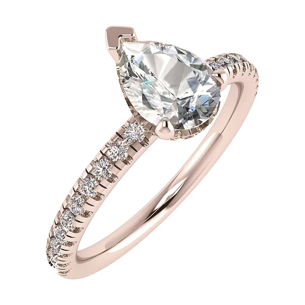 Pear 18K Rose Gold Lab Grown Diamond Set Shoulders (Hidden Halo) - Lester & Brown
