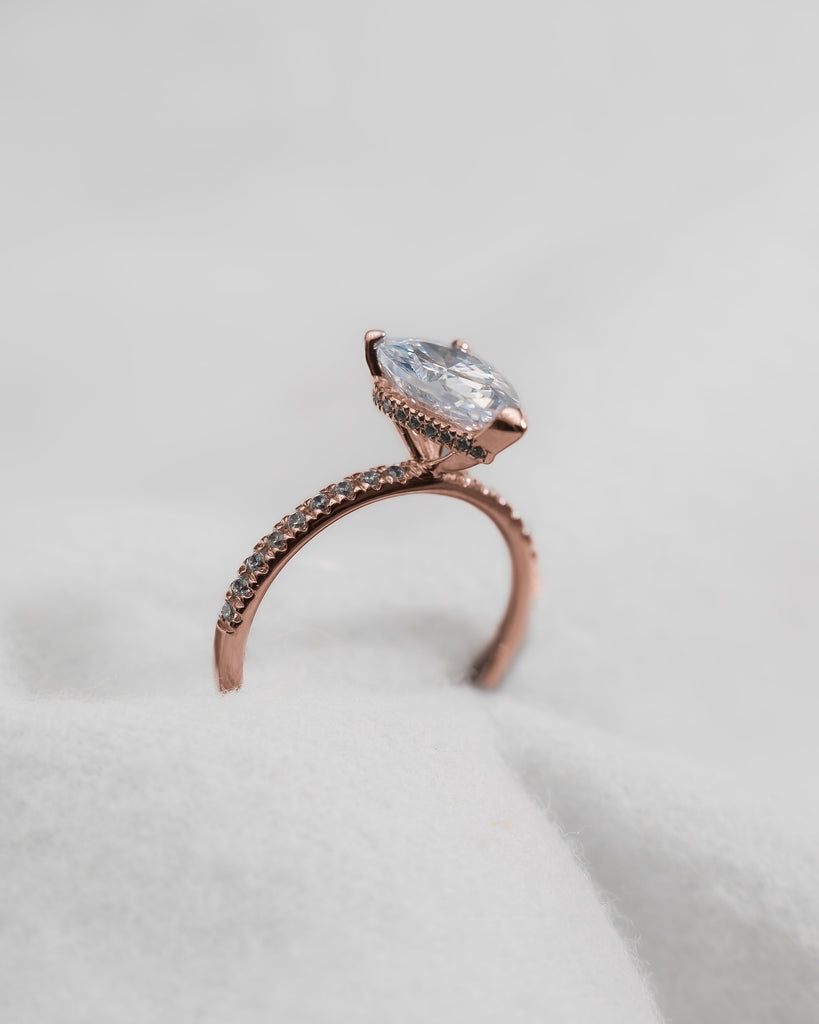 Pear 18K Rose Gold Lab Grown Diamond Set Shoulders (Hidden Halo) - Lester & Brown