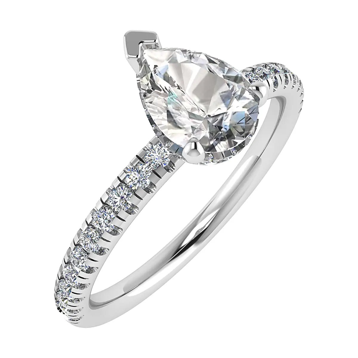 Pear 18K White Gold Lab Grown Diamond Set shoulders (Hidden Halo) - Lester & Brown