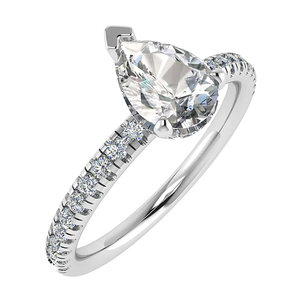 Pear 18K White Gold Lab Grown Diamond Set shoulders (Hidden Halo) - Lester & Brown