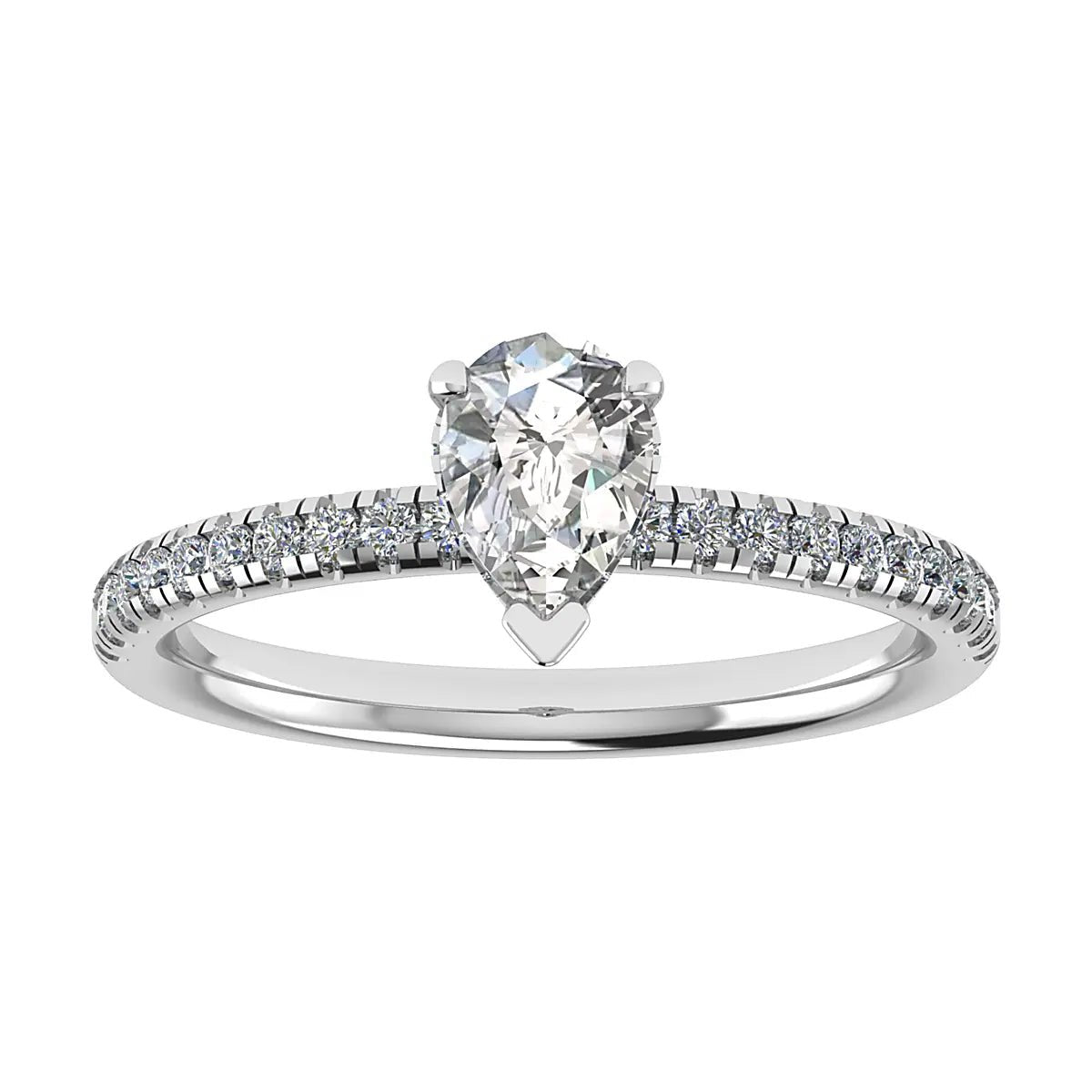 Pear 18K White Gold Lab Grown Diamond Set shoulders (Hidden Halo) - Lester & Brown