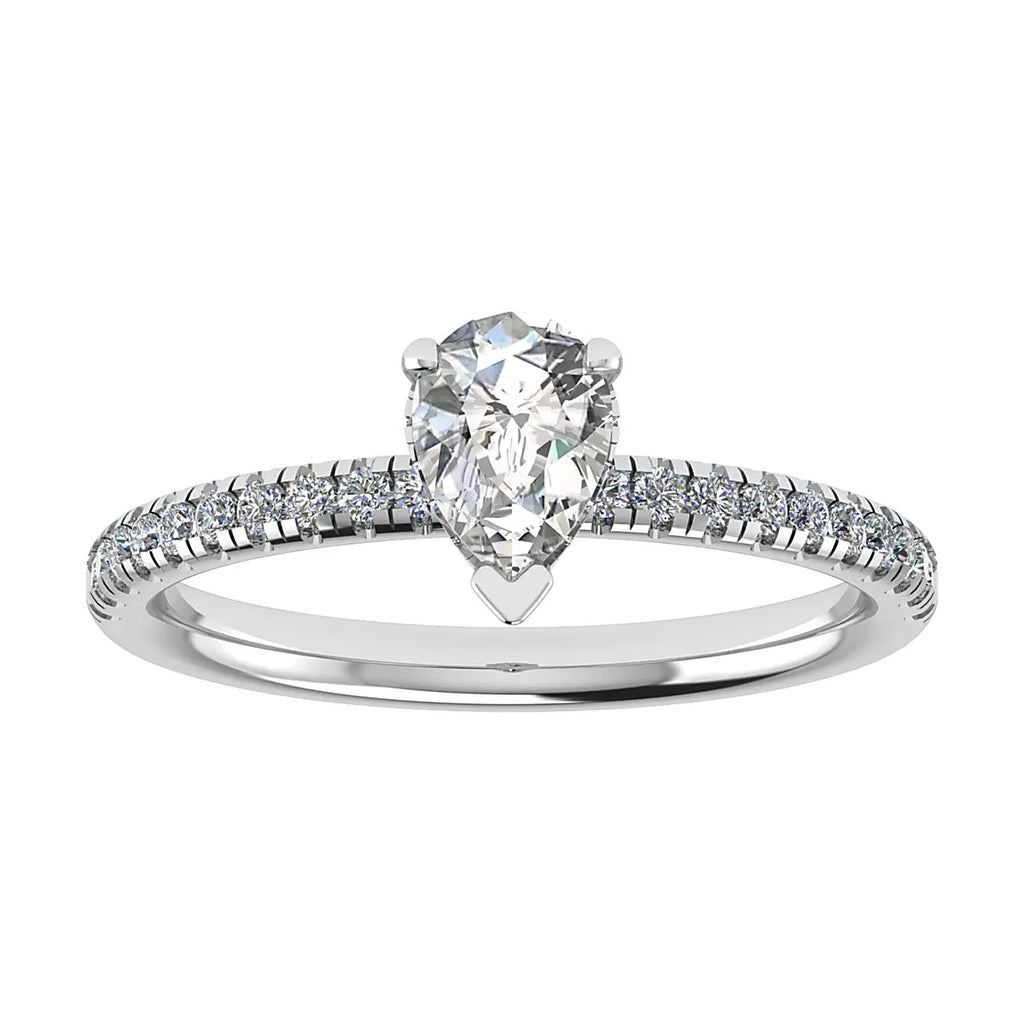 Pear 18K White Gold Lab Grown Diamond Set shoulders (Hidden Halo) - Lester & Brown